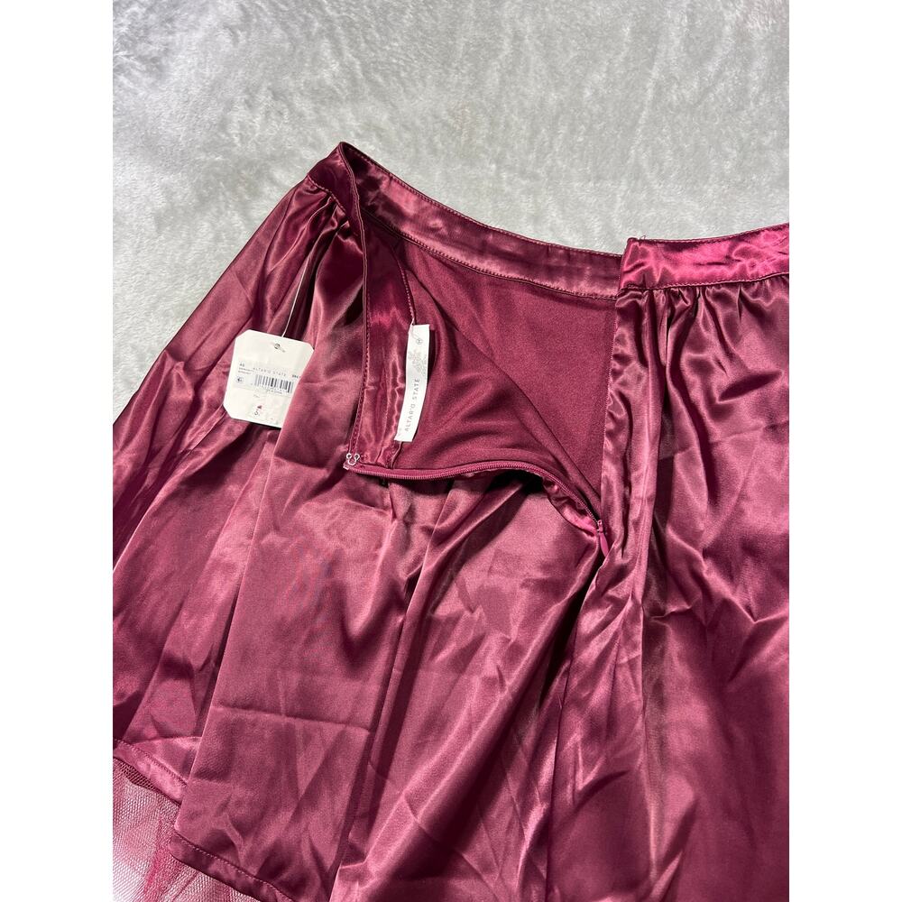 Altar'd State Burgundy Satin Tulle Hem Mini Skirt NWT Size Medium - Picture 7 of 7